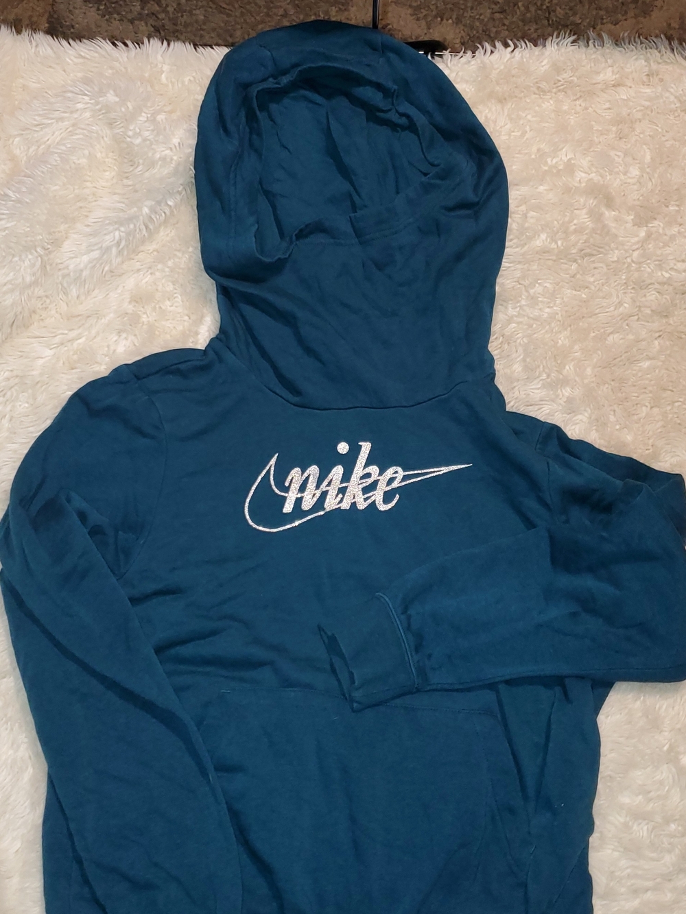 Nike Teal Blue Hooded Pullover with Glitter Logo